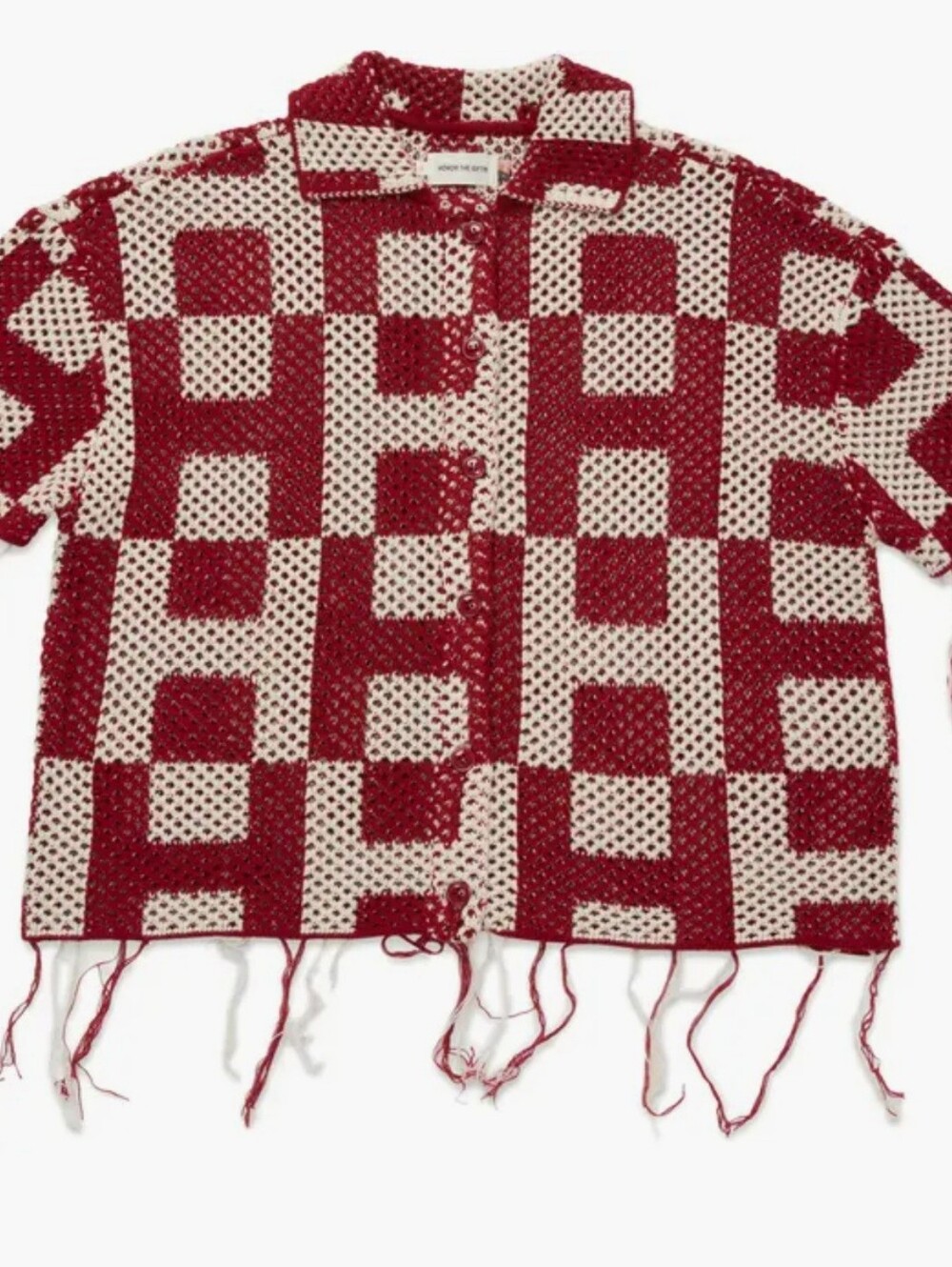 HONOR THE GIFT Crochet Short Sleeve Button-Up Shirt